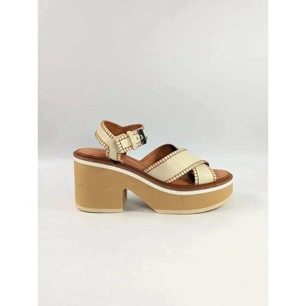 Clergerie Women's Charline Crisscross Stitch Platform Sandal Size 35.5 MSRP $625